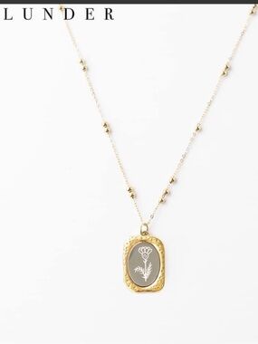Plunder Birth Month Flower Gold Pendant  Necklace with Beaded Chain